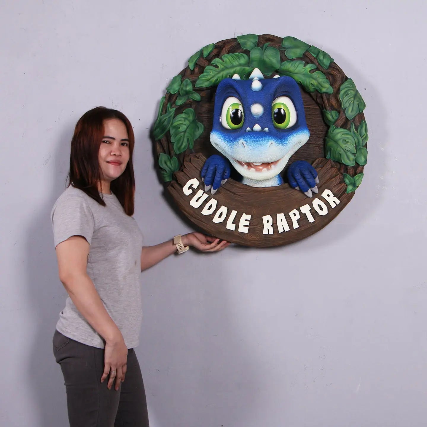 Blue Cuddle Raptor Dinosaur Wall Decor Statue A0903-250069-H