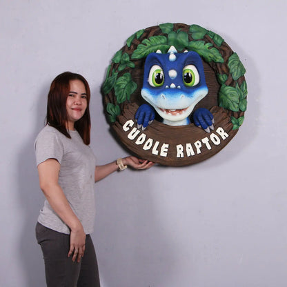Blue Cuddle Raptor Dinosaur Wall Decor Statue A0903-250069-H