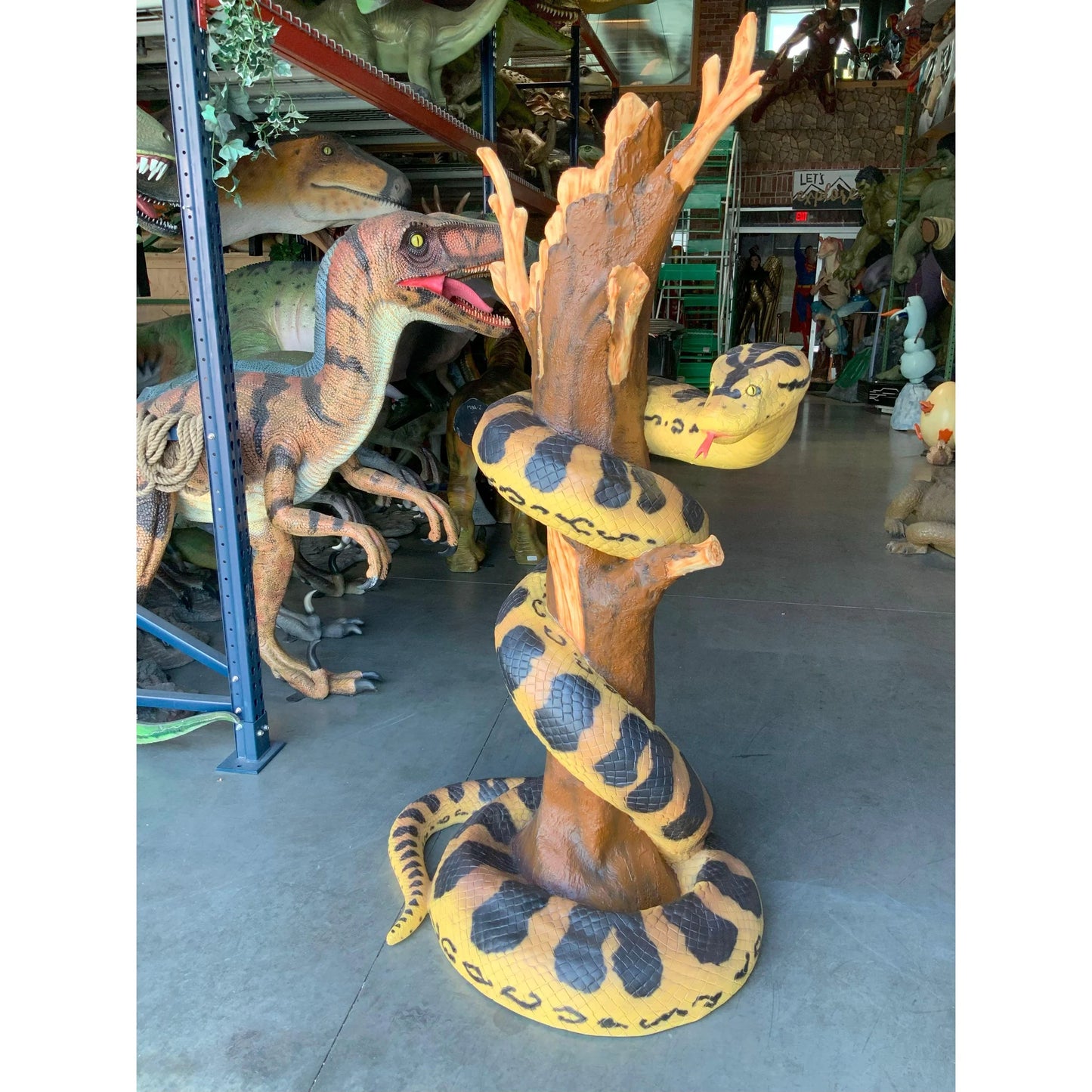 Anaconda Snake On Branch Life Size Statue