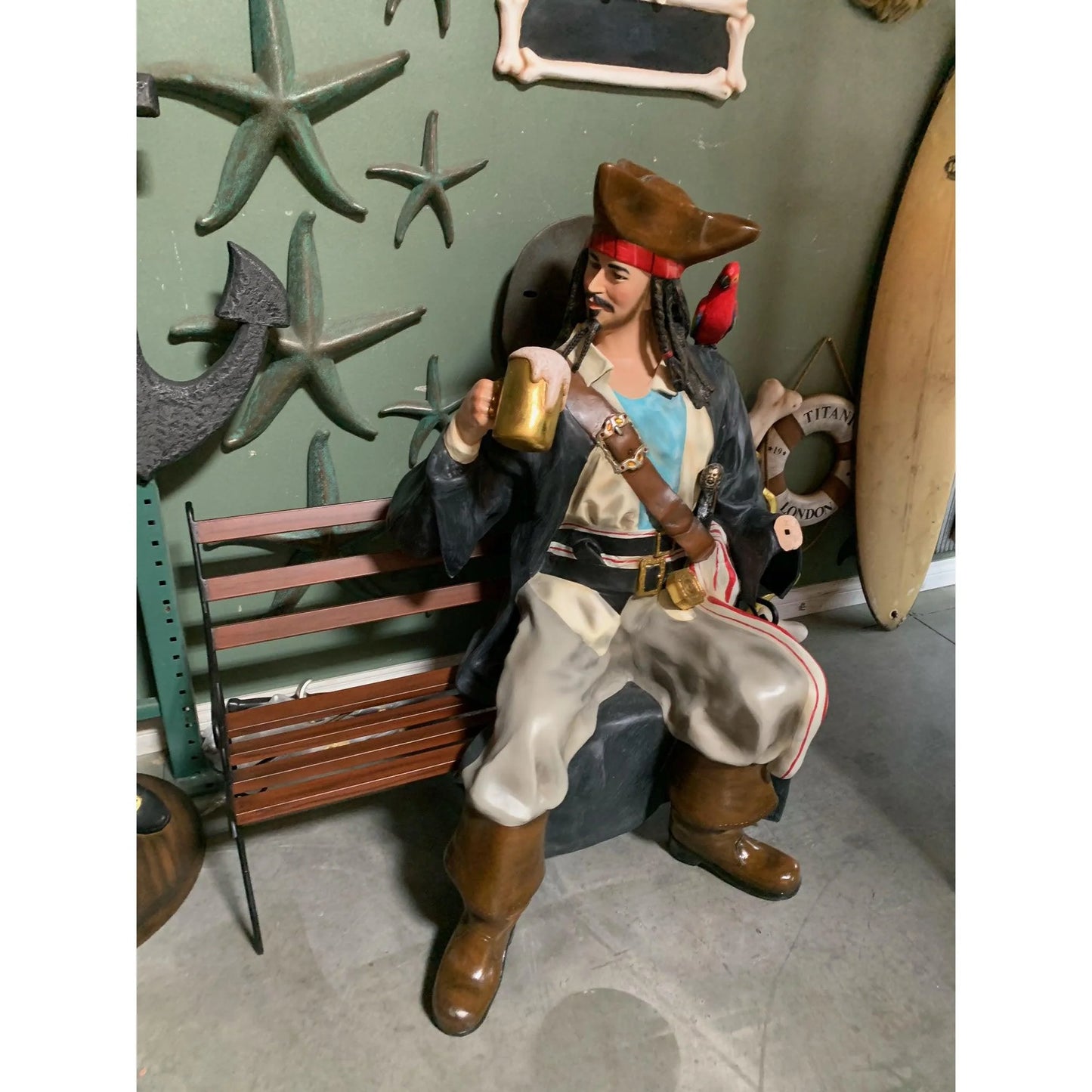 Pirate Jack Sitting On Bench Statue