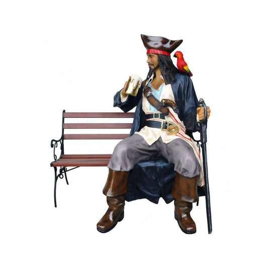 Pirate Jack Sitting On Bench Statue - LM Treasures Prop Rentals 