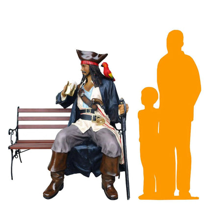 Pirate Jack Sitting On Bench Statue