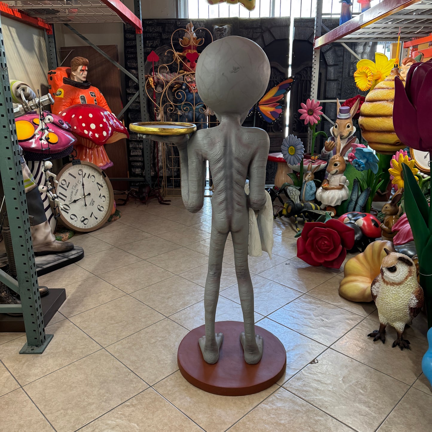 Huge Brain Alien Butler Life Size Statue