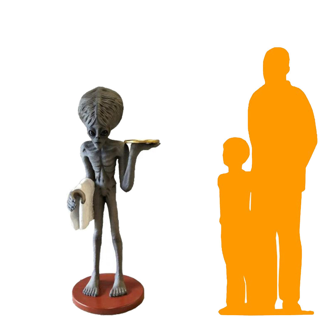 Huge Brain Alien Butler Life Size Statue