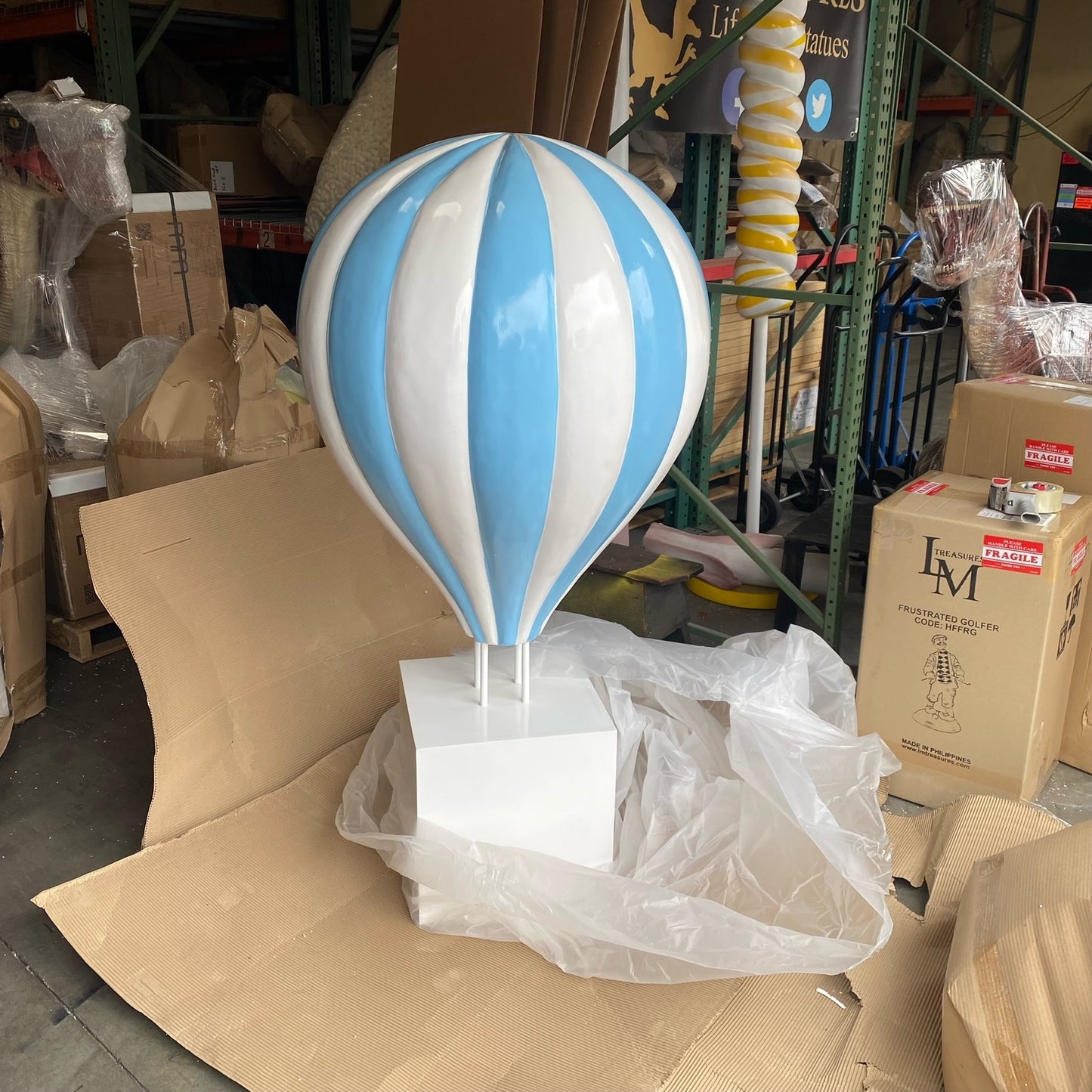 Large Blue Hot Air Balloon Statue