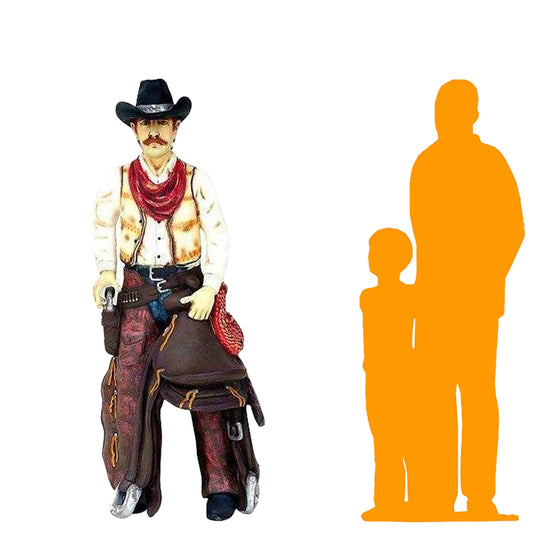 Western Cowboy With Saddle Statue