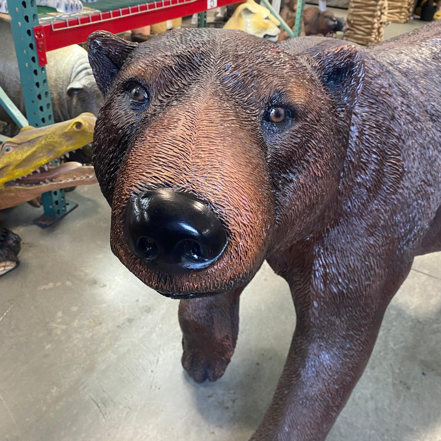 Walking Brown Bear Head Up Statue