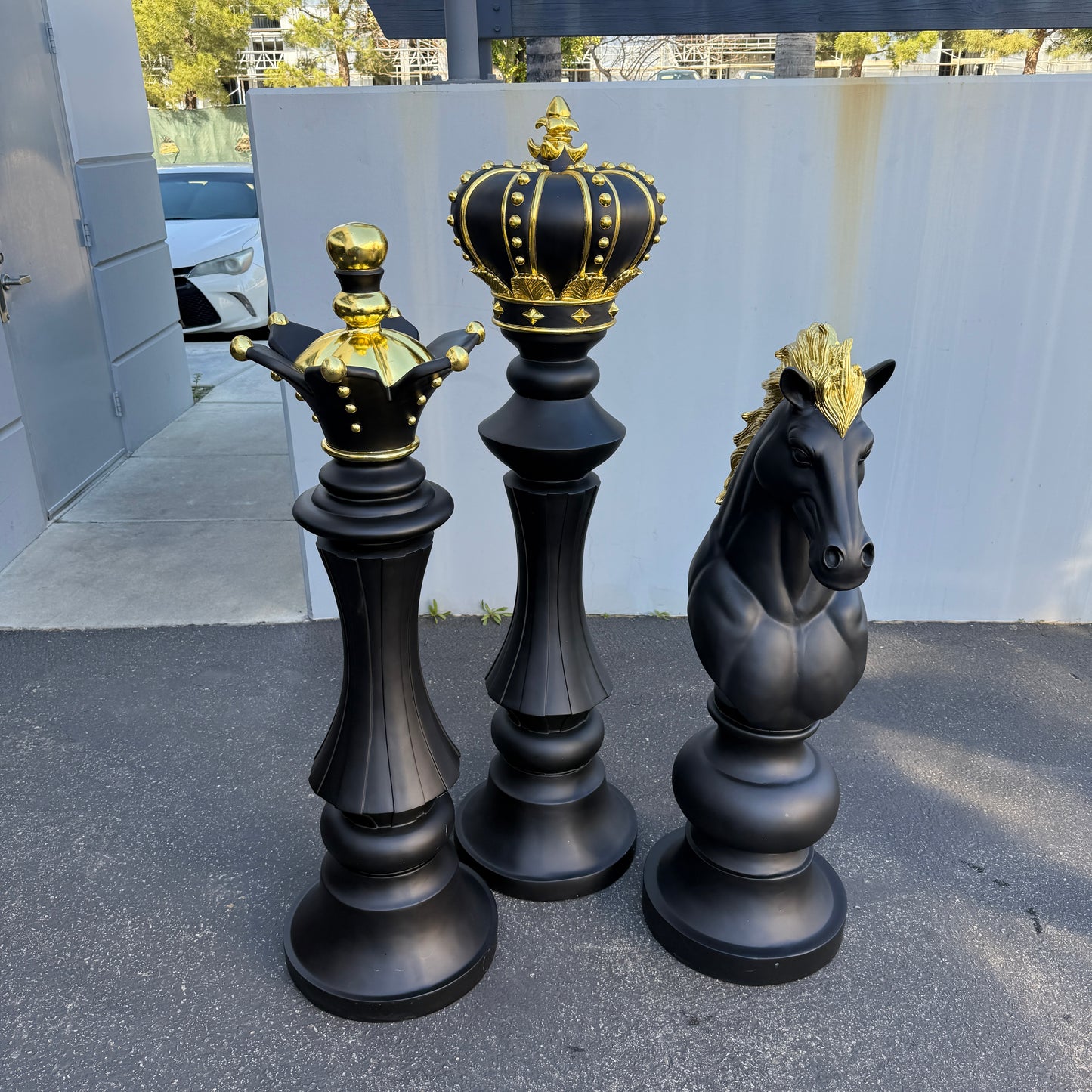 Black Chess Set of 3 Statues