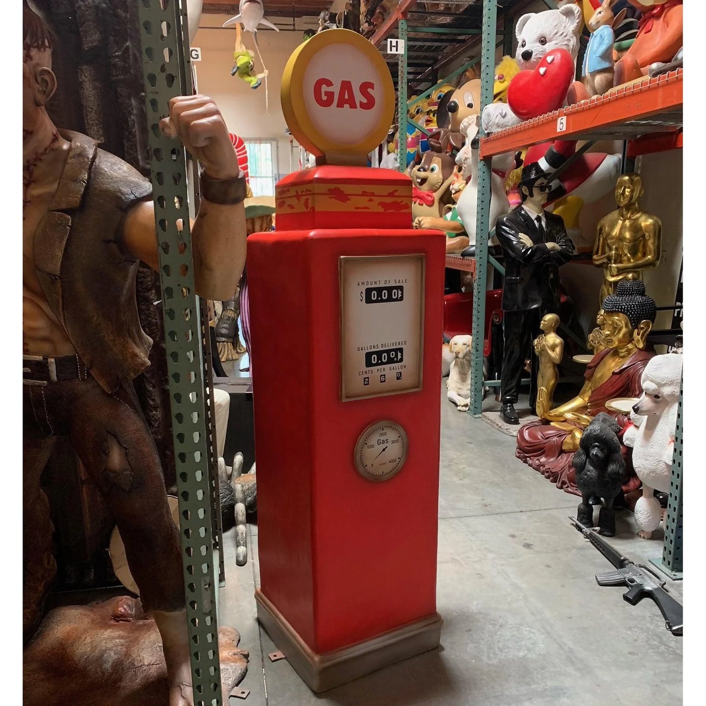 Red Gas Pump Life Size Statue