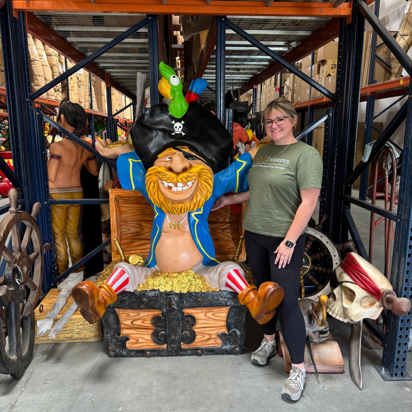 Pirate in Treasure Chest Life Size Statue LS316-6042-T