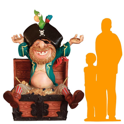Pirate in Treasure Chest Life Size Statue - LM Treasures Prop Rentals 