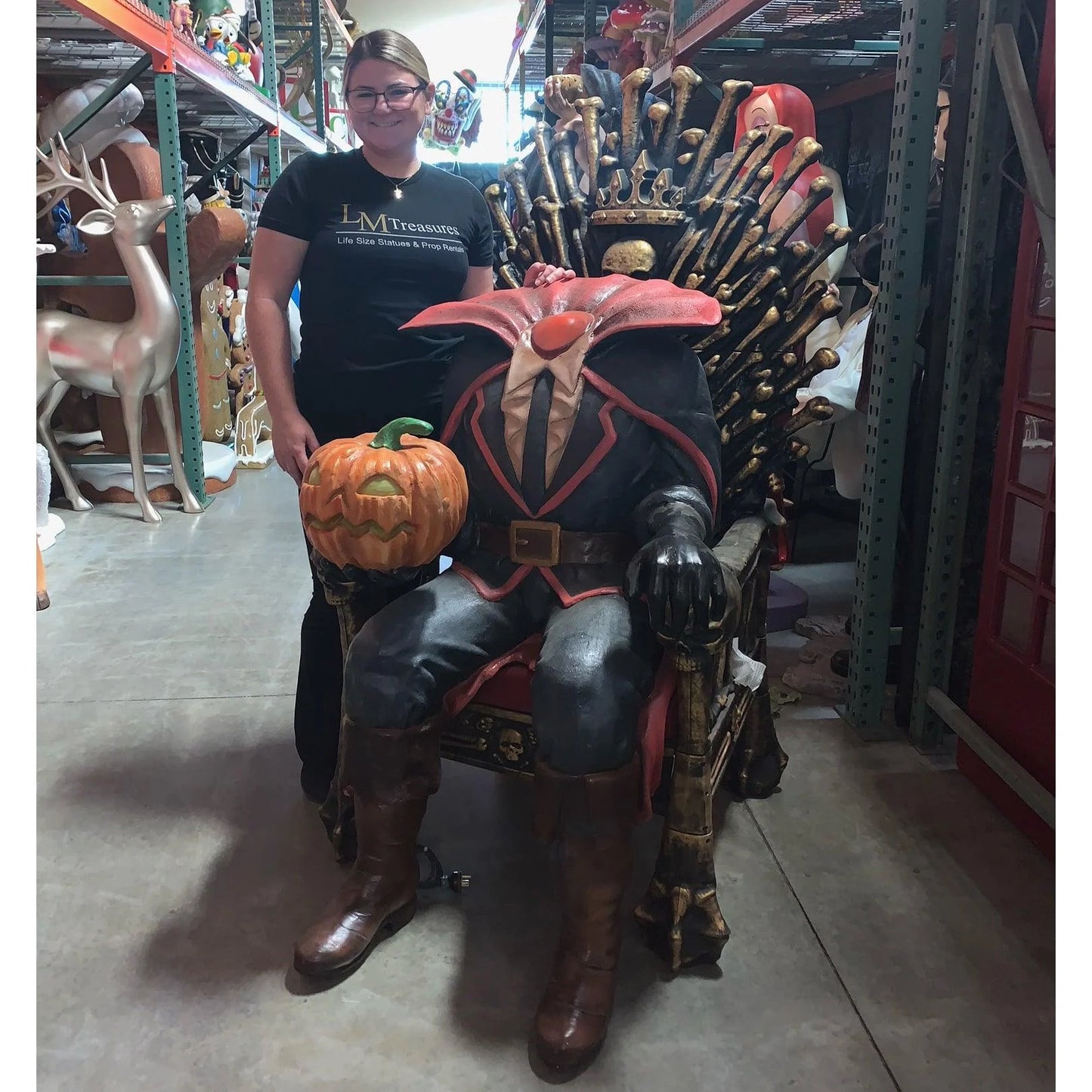 Headless Pumpkin Man Sitting Statue