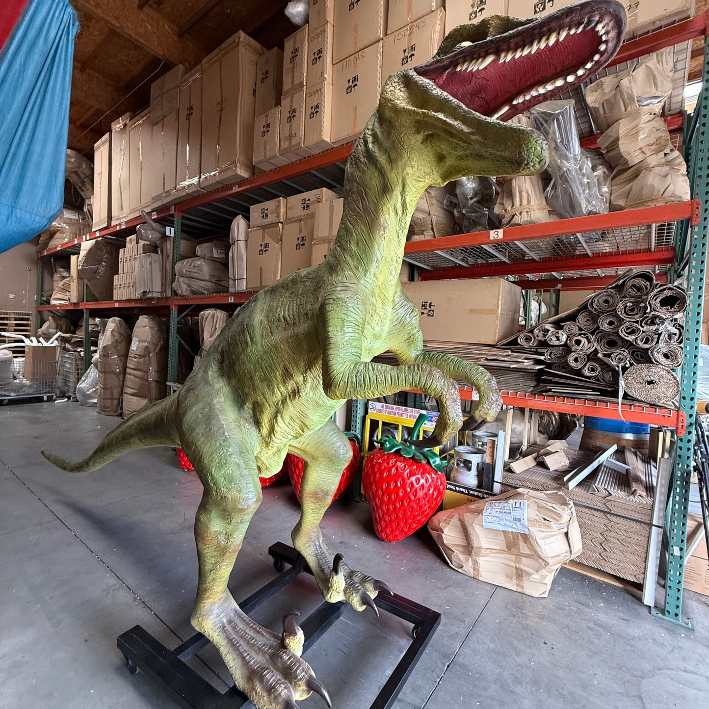 Green Raptor Dinosaur Life Size Statue