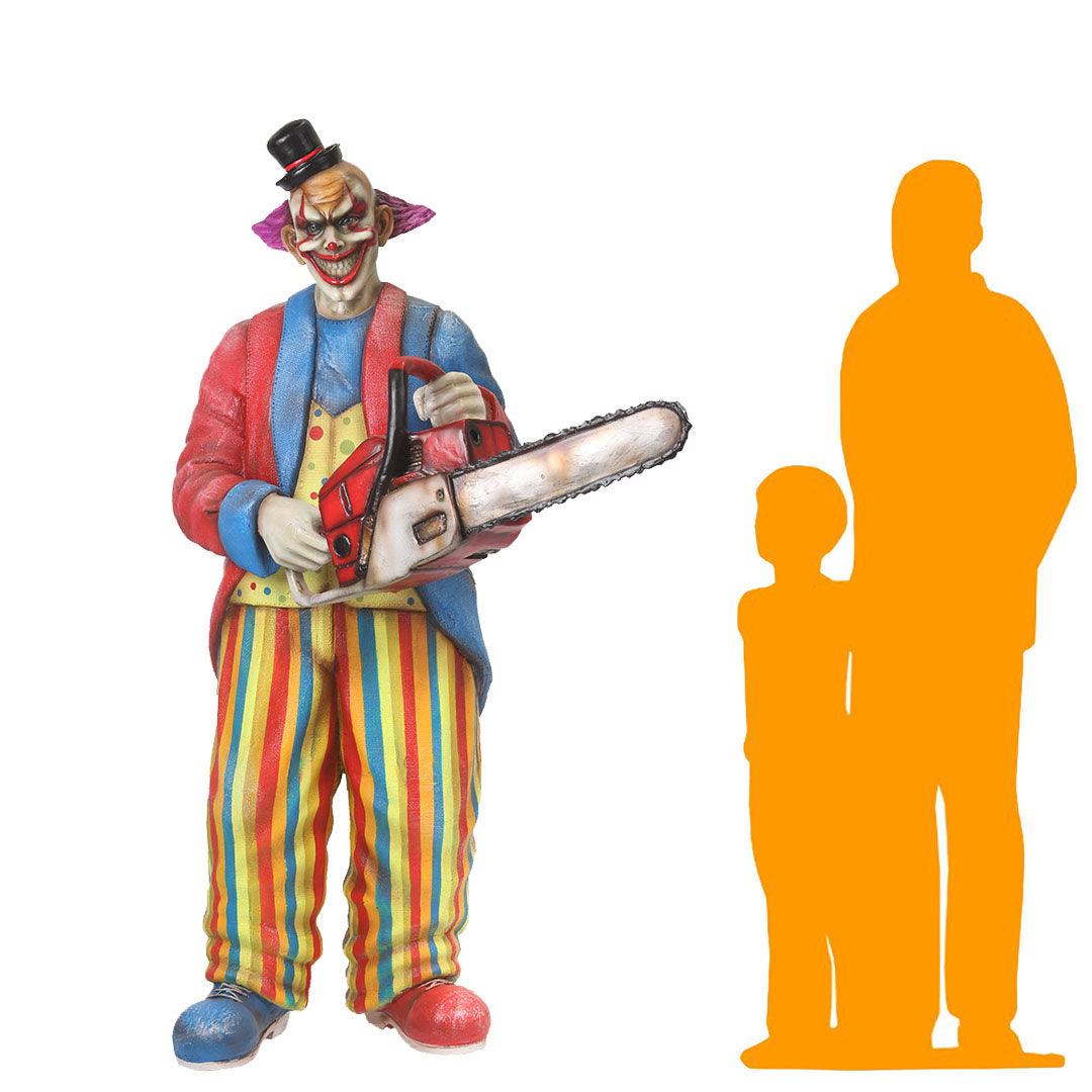 Scary Clown With Chainsaw Statue – LM Treasures Prop Rentals