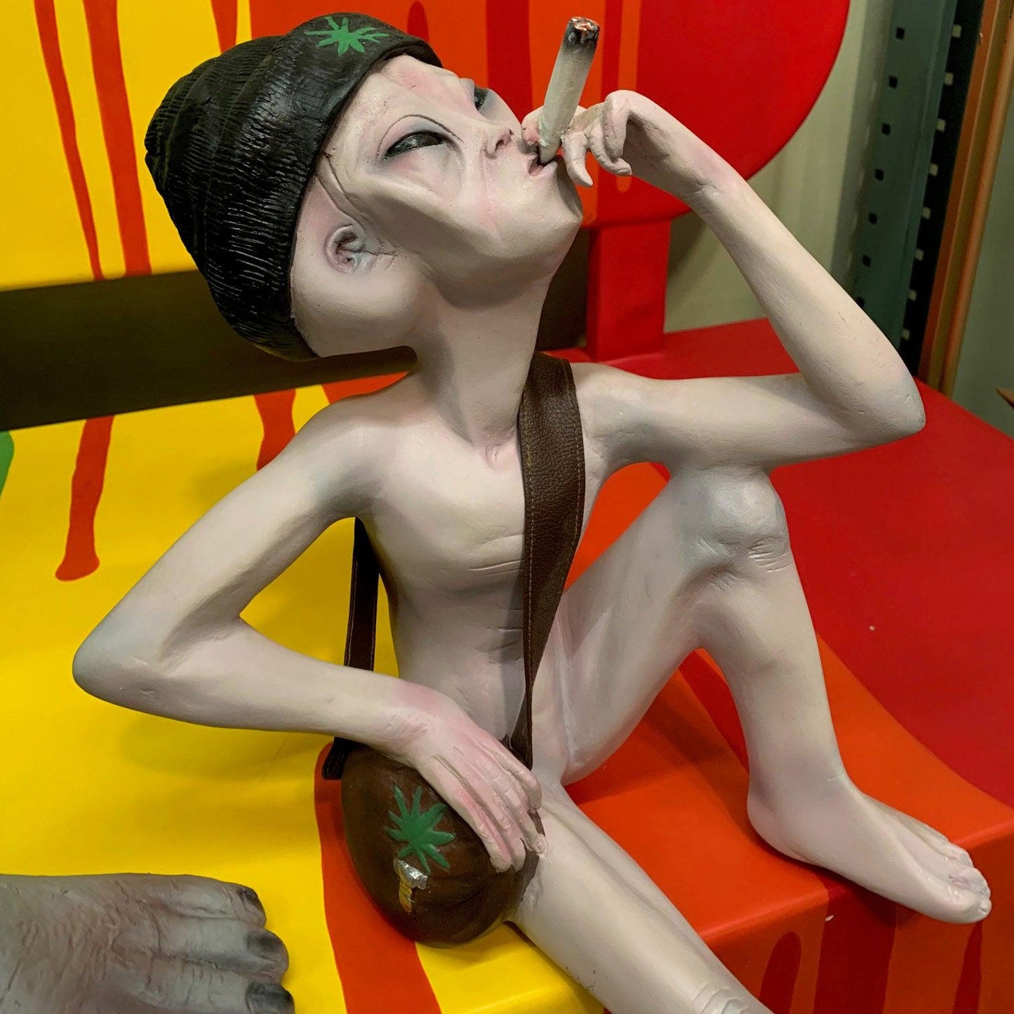 Smoking Alien sitting Life Size Statue - LM Treasures Prop Rentals 