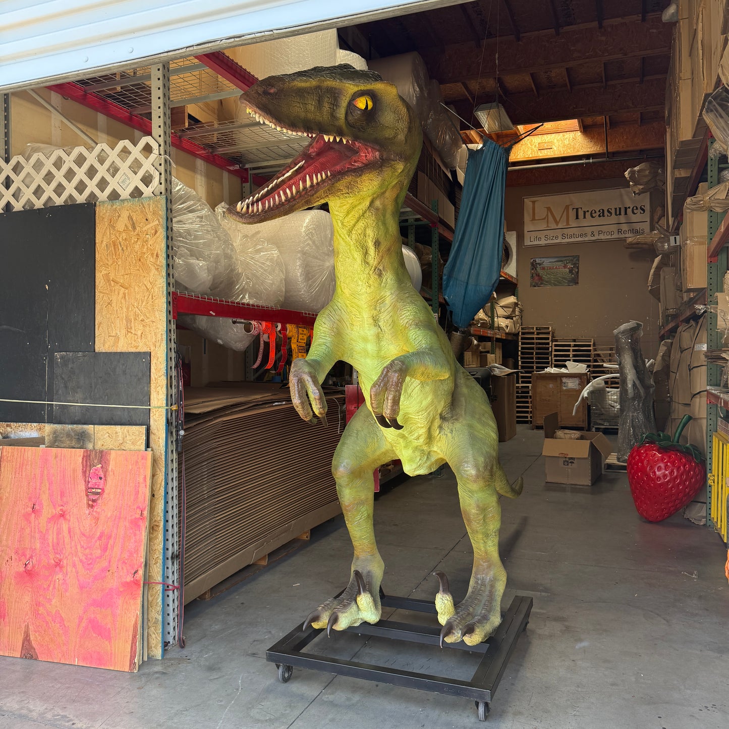 Green Raptor Dinosaur Life Size Statue