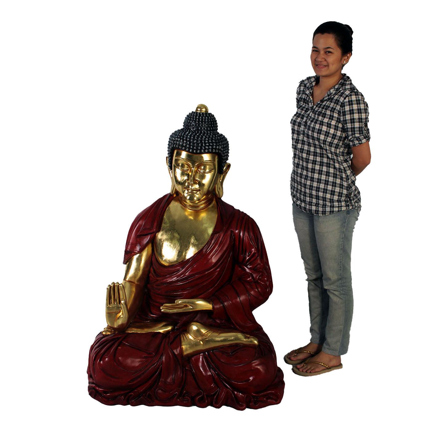 Sitting Gold and Red Buddha Statue - LM Treasures Prop Rentals 