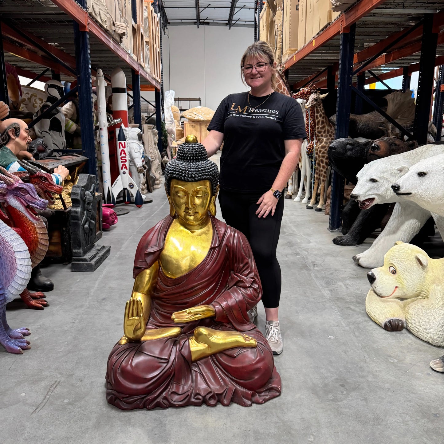 Sitting Gold and Red Buddha Statue AA009-AASBG-H
