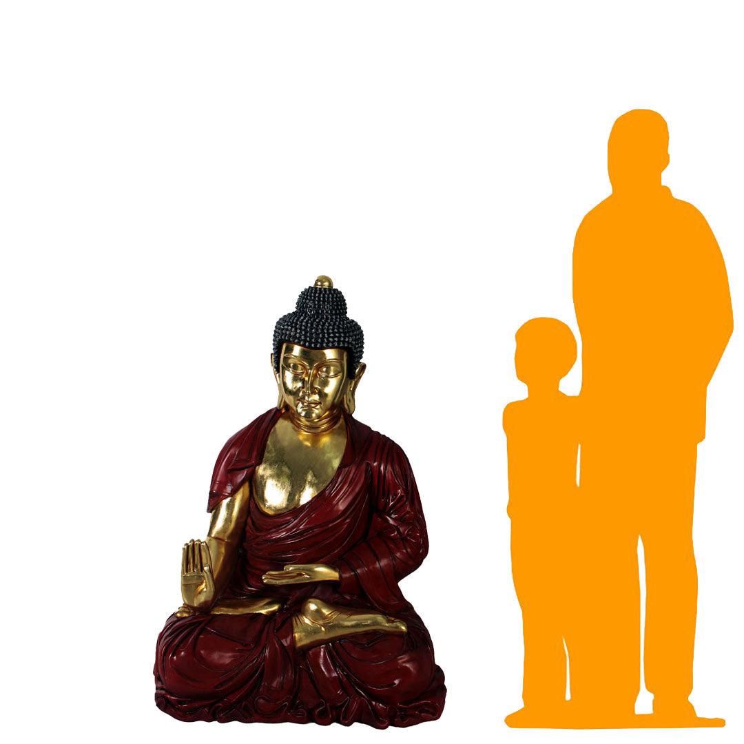 Sitting Gold and Red Buddha Statue - LM Treasures Prop Rentals 