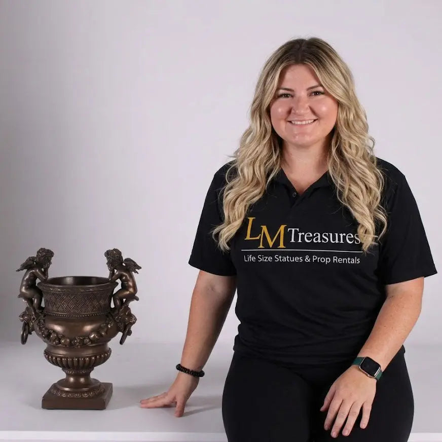 Small Bronze Angels and Lion Urn Statue M0284B-050301-H