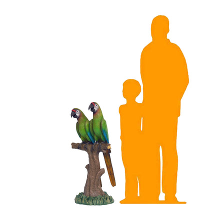 Green Macaw Parrots On Branch Statue