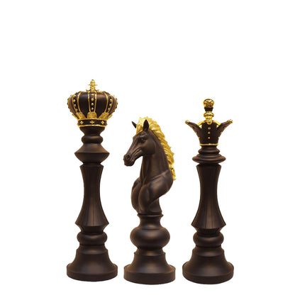 Black Chess Set of 3 Statues