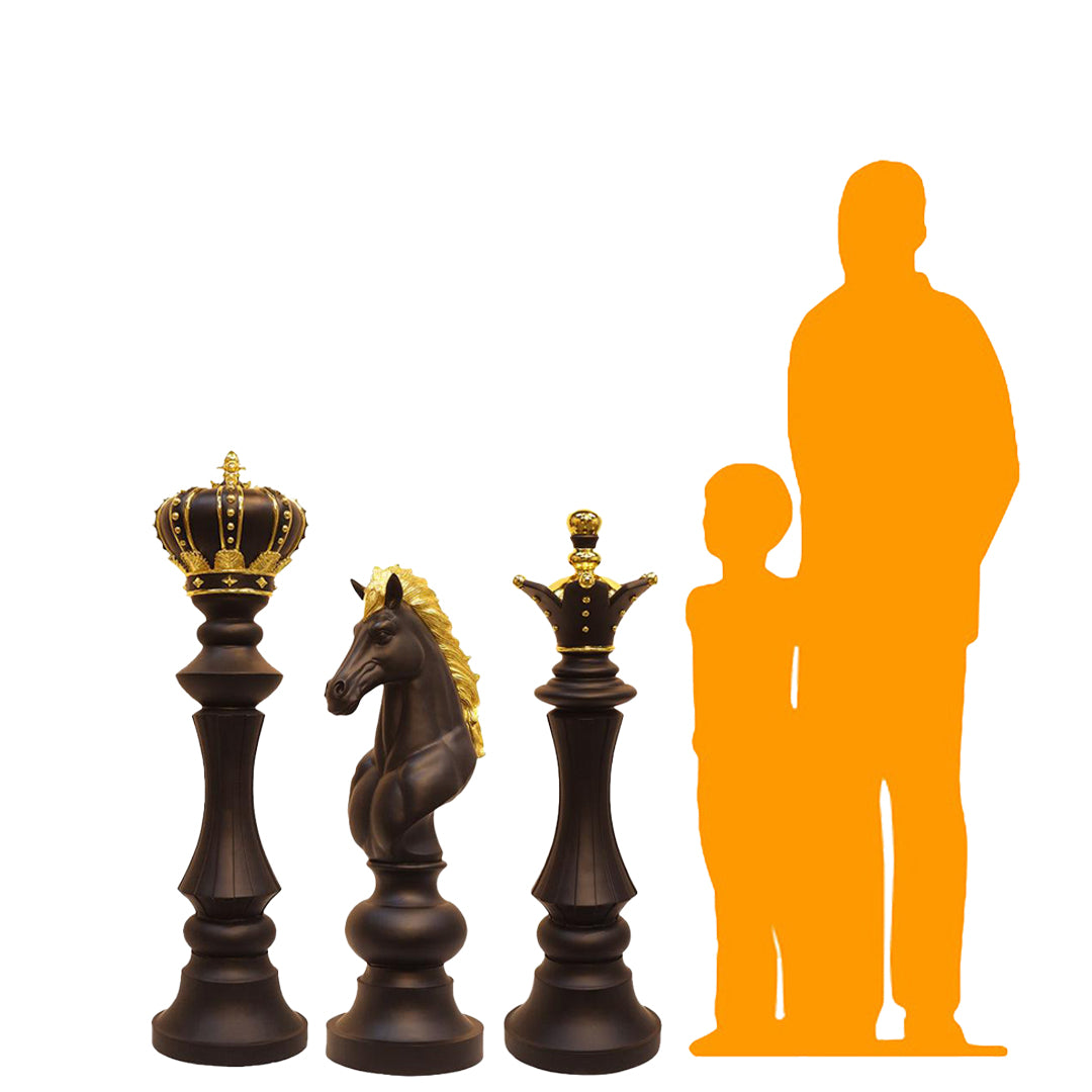 Black Chess Set of 3 Statues