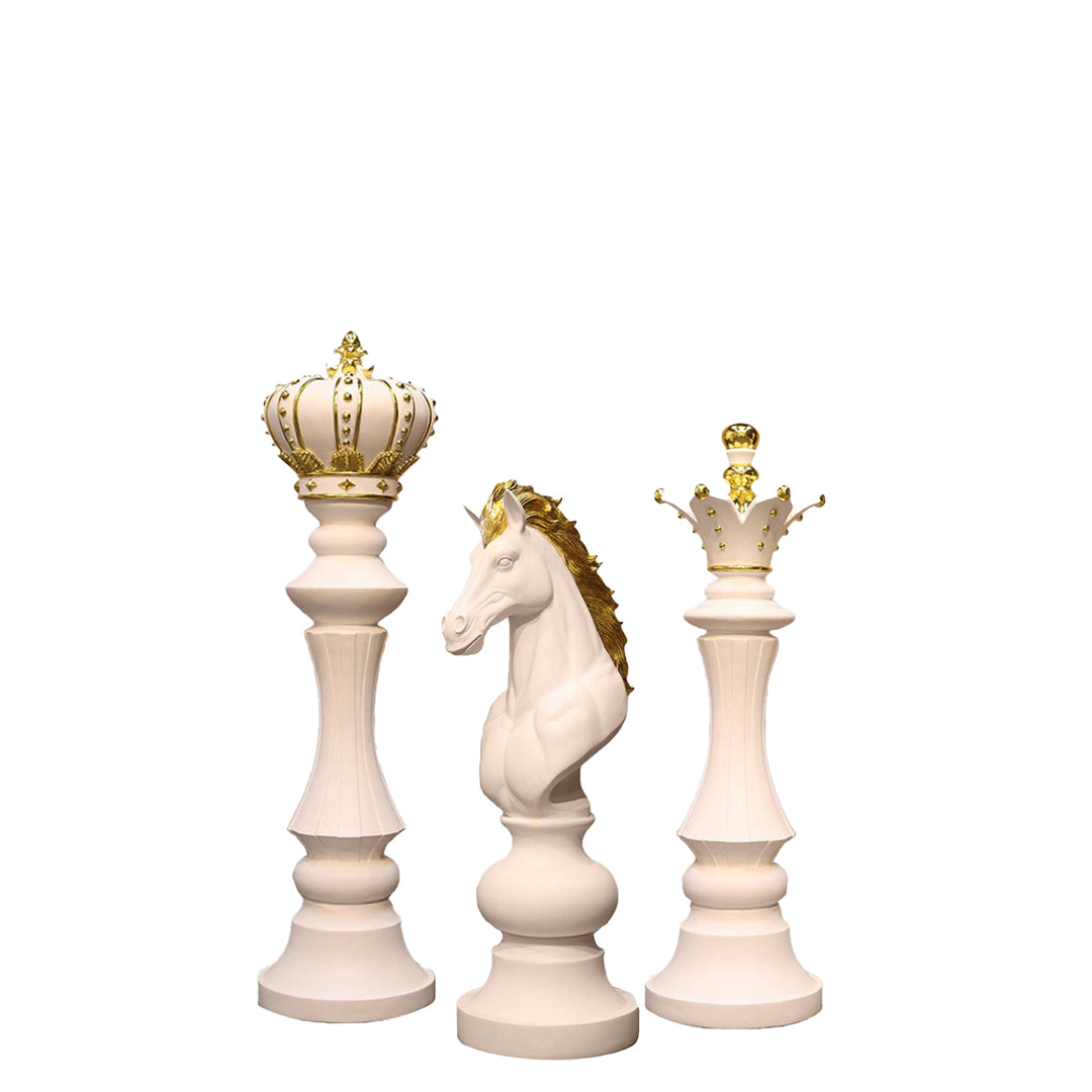 White Chess Set of 3 Statues