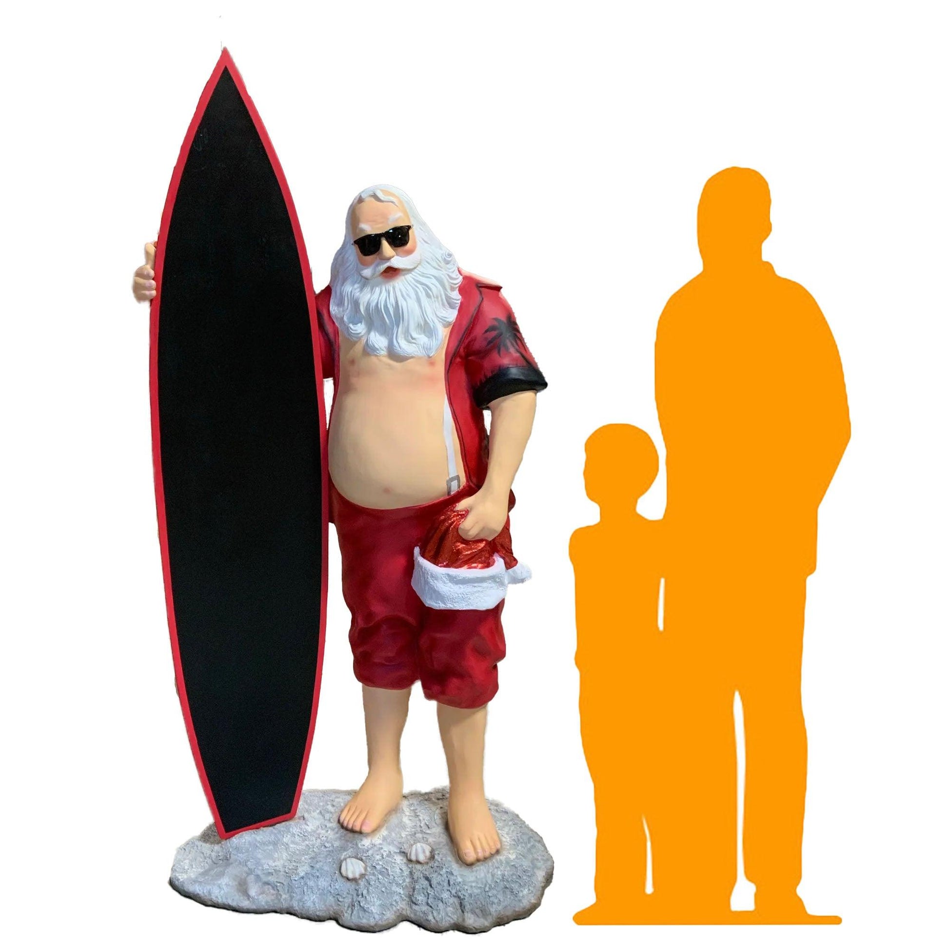 Santa Claus With Surfboard Statue - LM Treasures Prop Rentals 