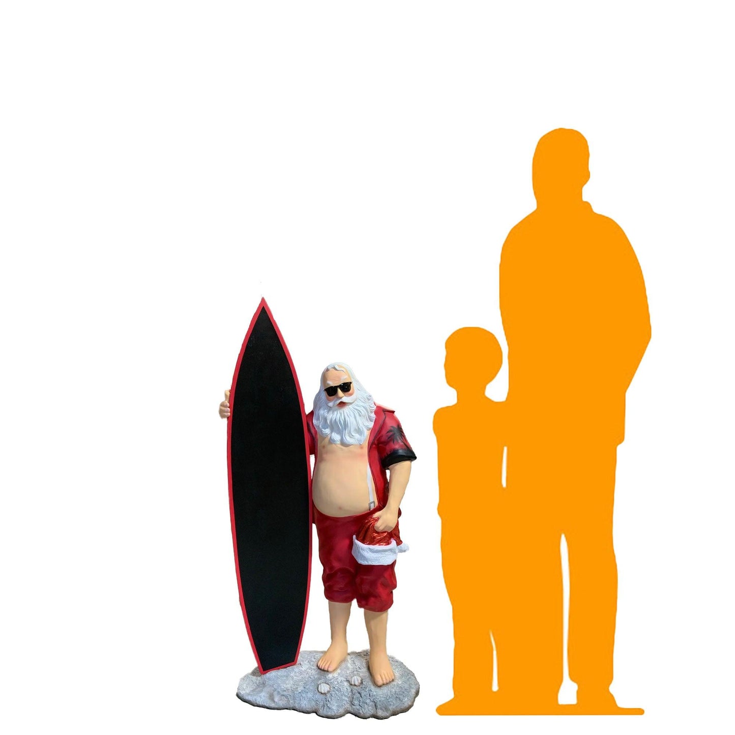 Small Santa Claus With Surfboard Statue
