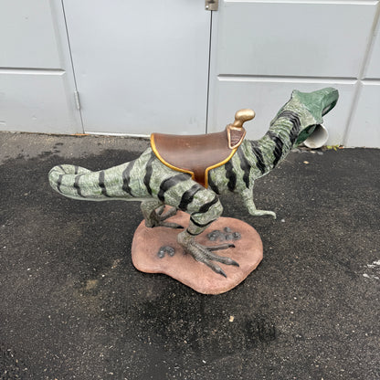 Small T-Rex Dinosaur With Saddle Statue