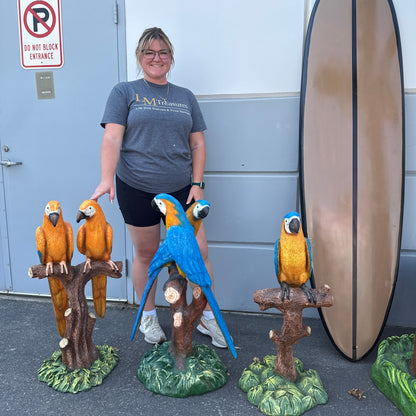 Blue Macaw Parrots On Branch Statue