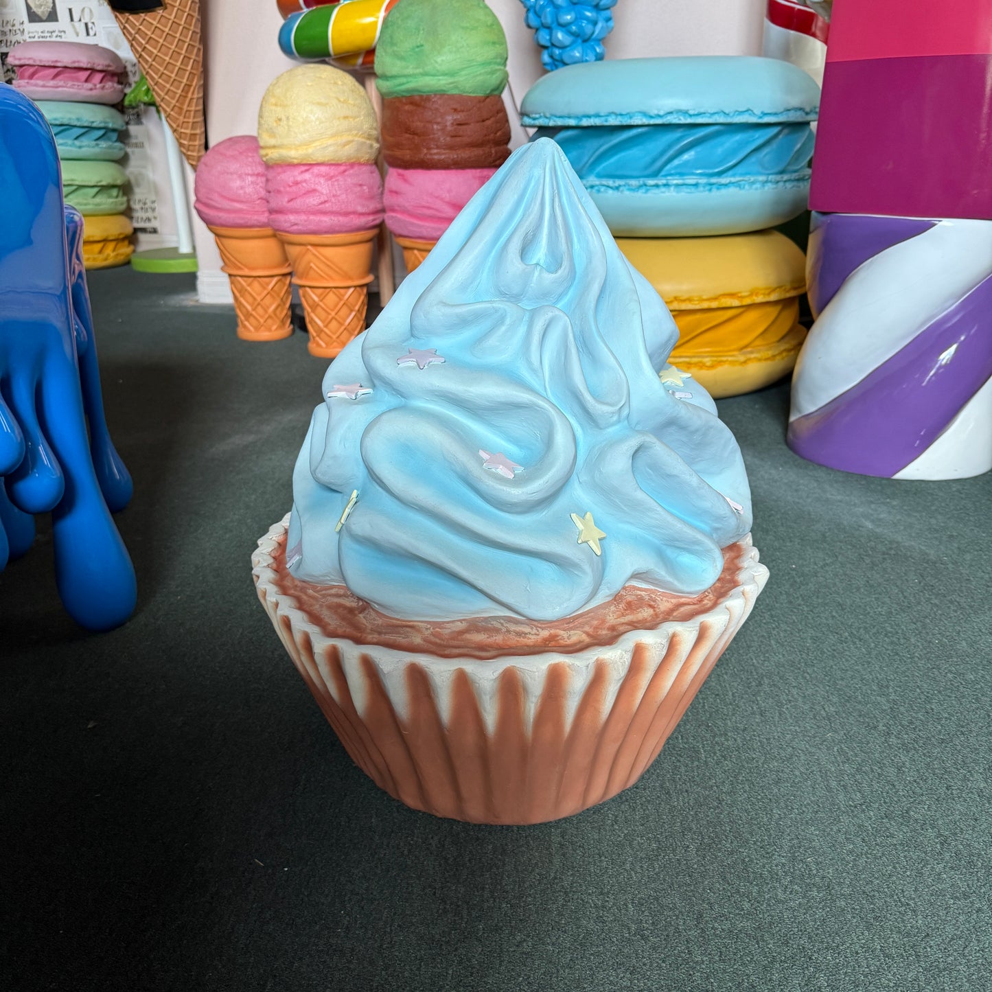 Blue Cupcake Statue With Stars