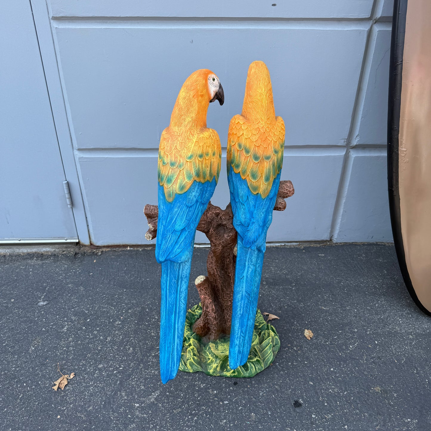 Yellow Macaw Parrots On Branch Statue