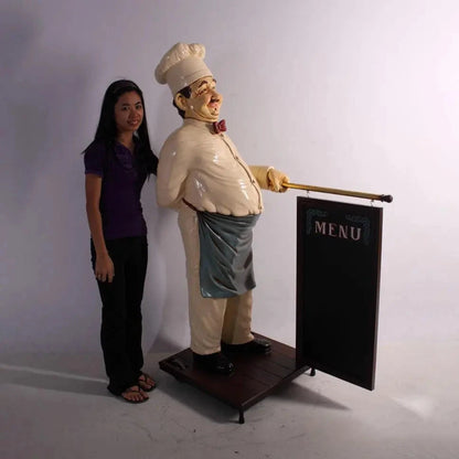 Chef With Rolling Menu Board Life Size Statue R0019-HFCM5-H
