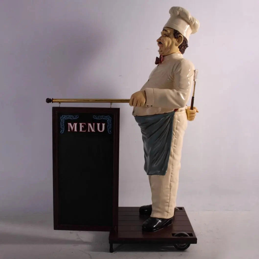 Chef With Rolling Menu Board Life Size Statue R0019-HFCM5-H