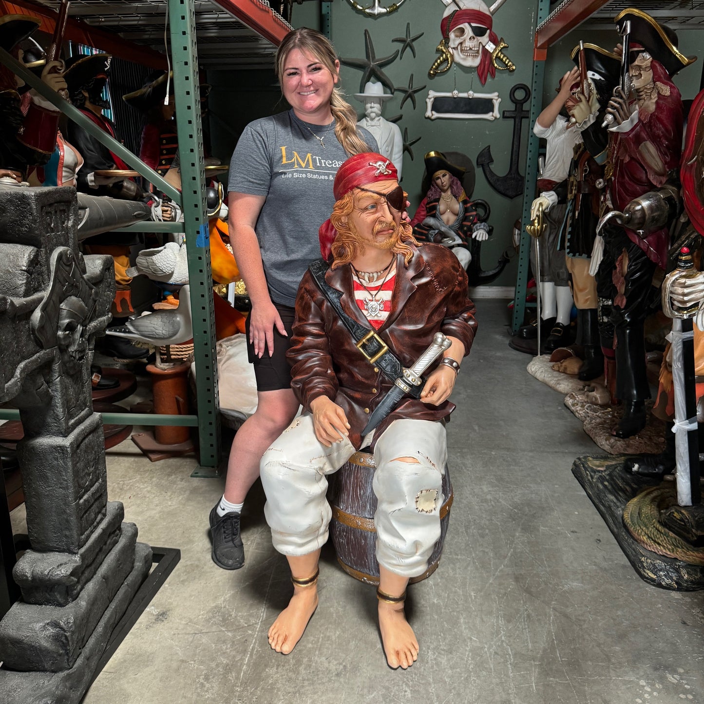 Pirate Sitting On Barrel Life Size Statue