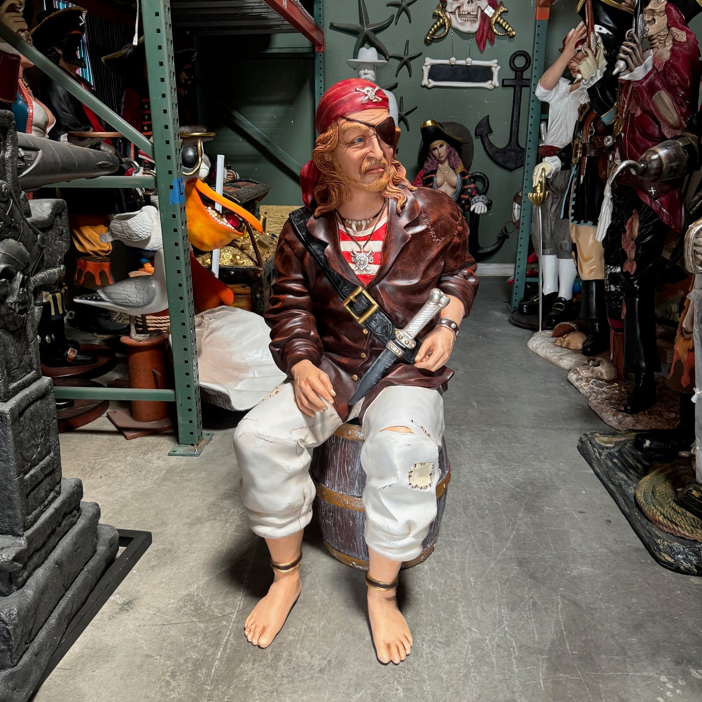 Pirate Sitting On Barrel Life Size Statue