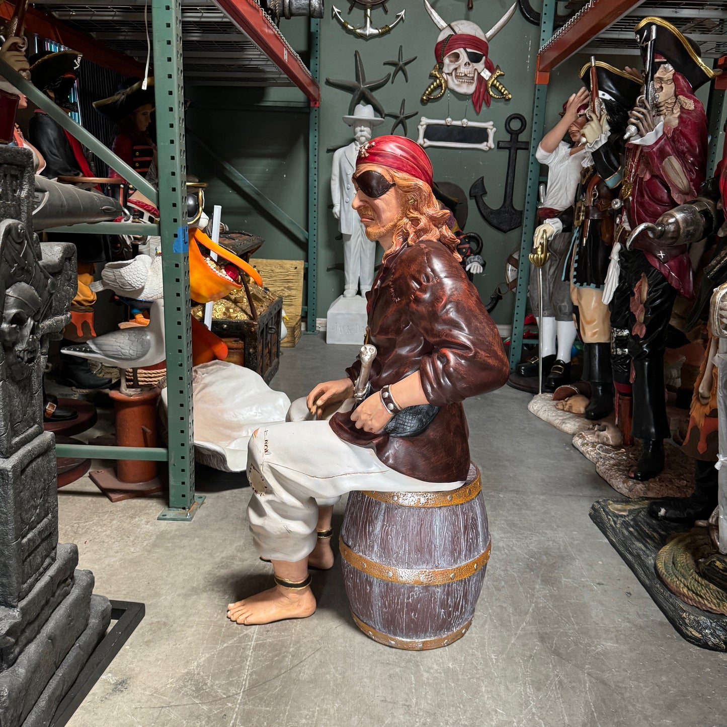 Pirate Sitting On Barrel Life Size Statue