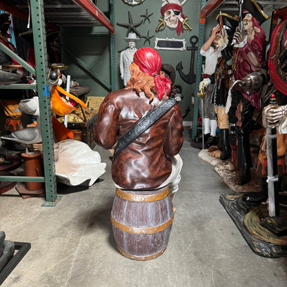 Pirate Sitting On Barrel Life Size Statue