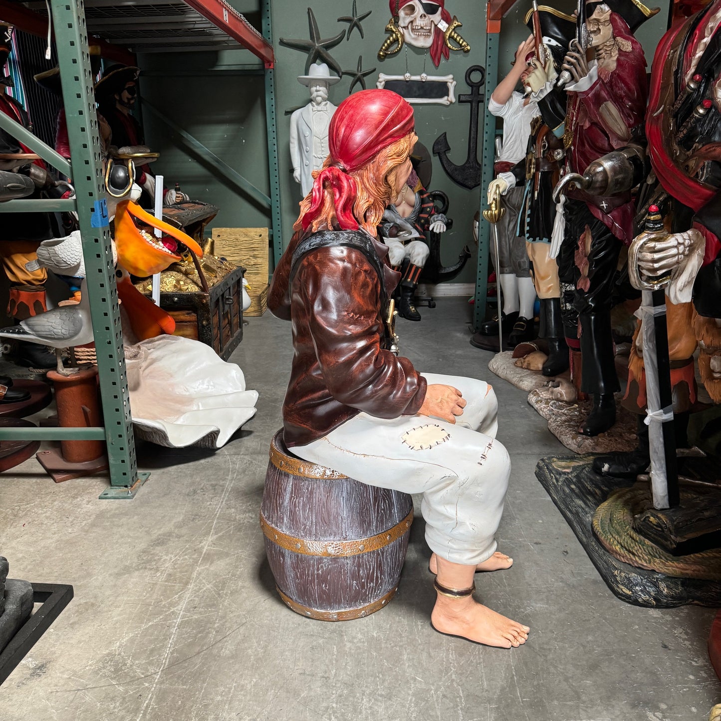 Pirate Sitting On Barrel Life Size Statue