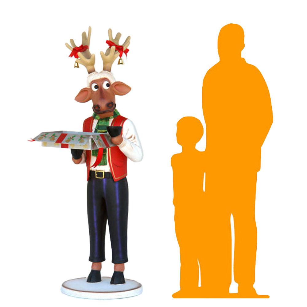 Male Funny Reindeer With Gift Statue - LM Treasures Prop Rentals 