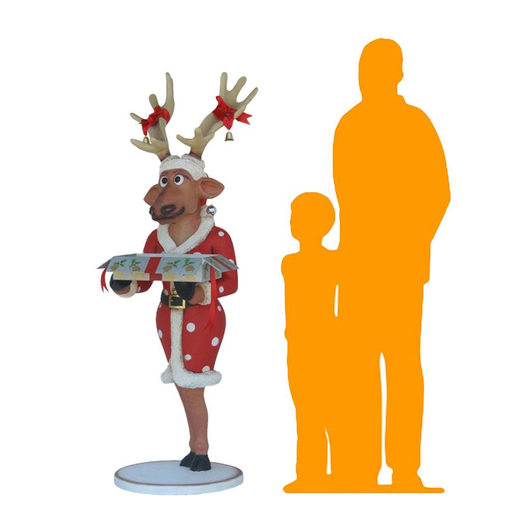 Female Funny Reindeer With Gift Life Size Statue