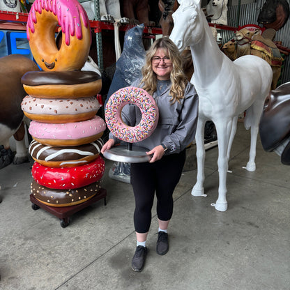 Pink Donut On Stand Statue