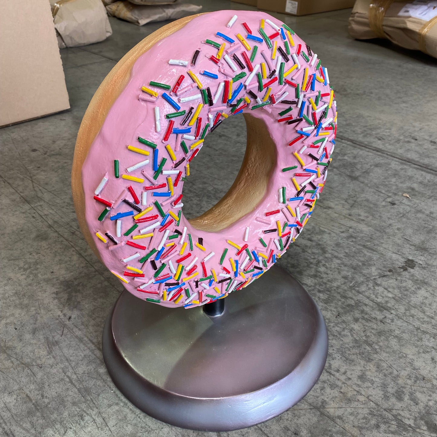 Pink Donut On Stand Statue