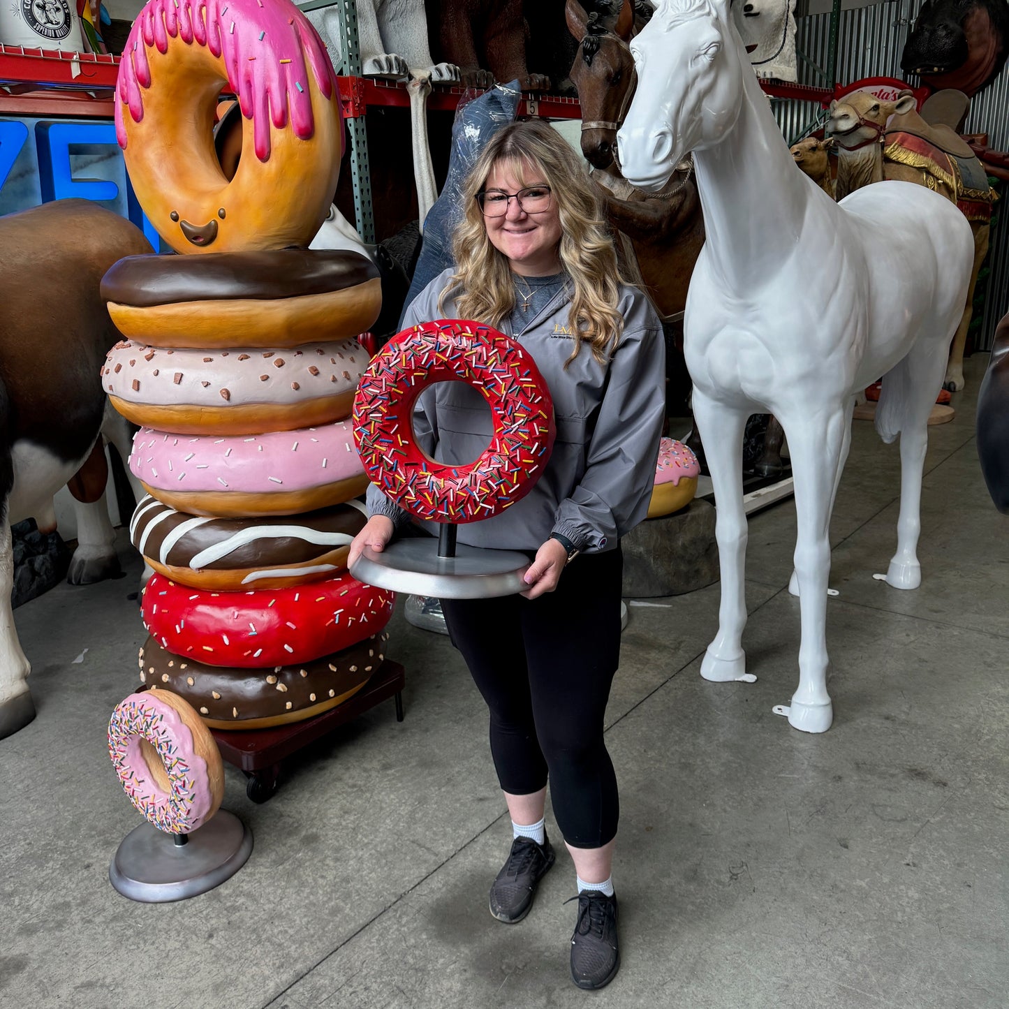 Red Donut On Stand Statue