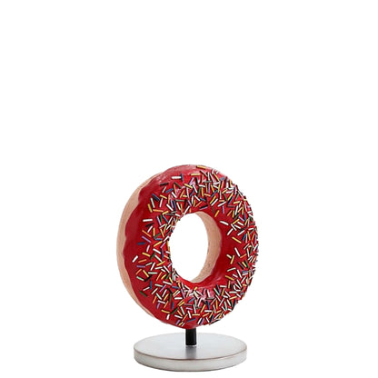 Red Donut On Stand Statue - LM Treasures Prop Rentals 