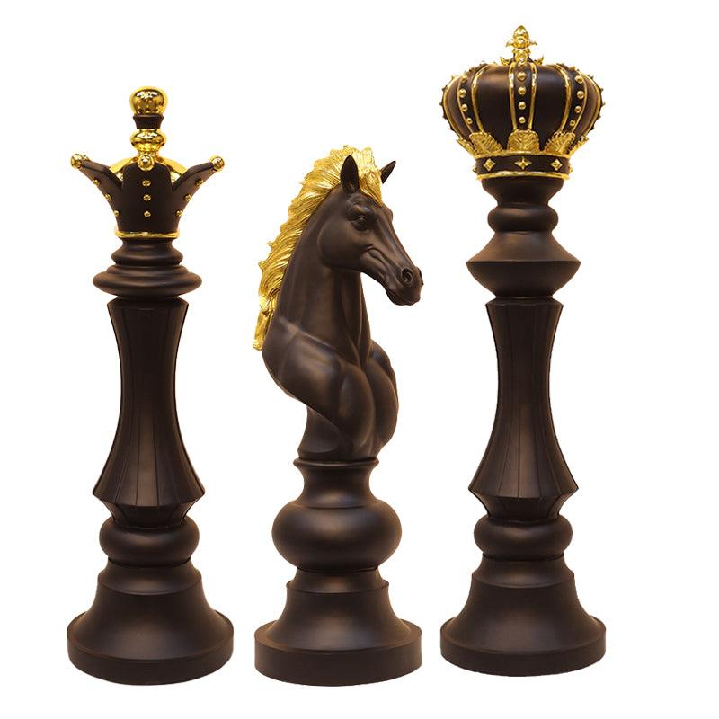 Black Chess Set of 3 Statues