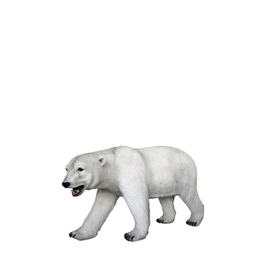 Polar Bear Walking Mouth Open Life Size Statue