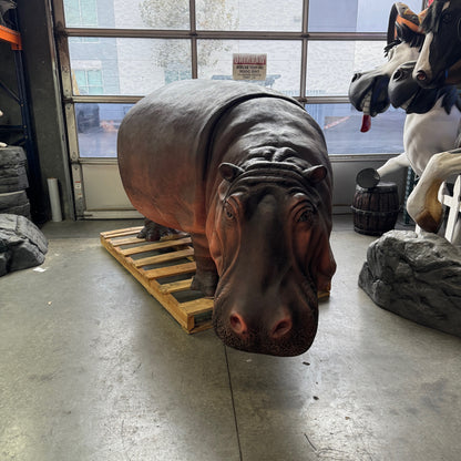 Gray Hippo Life Size Statue